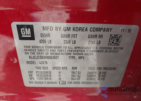 2017 Buick Encore Essence from USA, damaged, VIN KL4CJCSBXHB063501